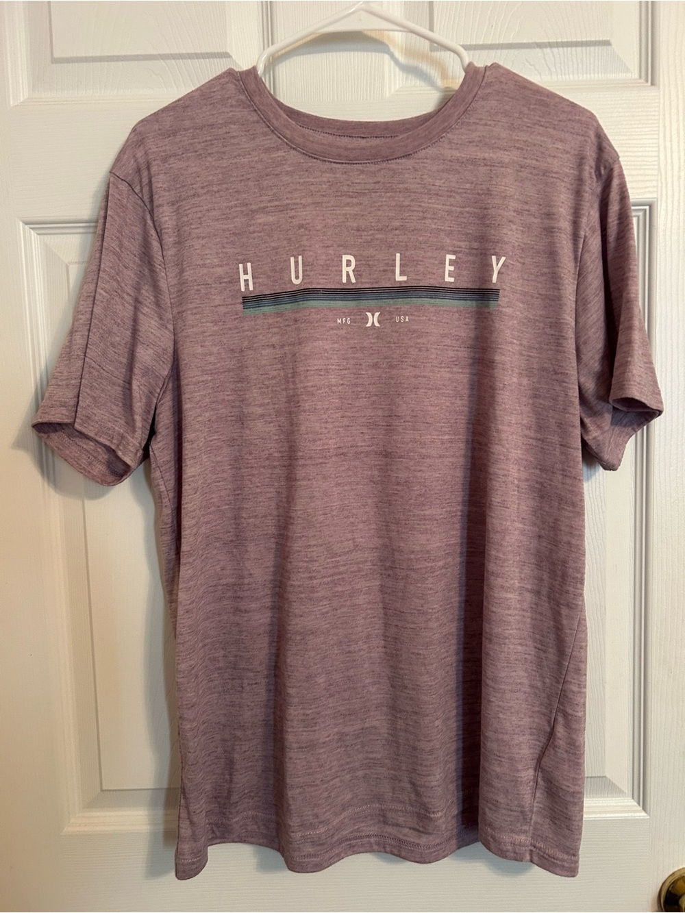 Hurley Short-Sleeve Crew T-Shirt in Heather Mauve with Stripe Logo